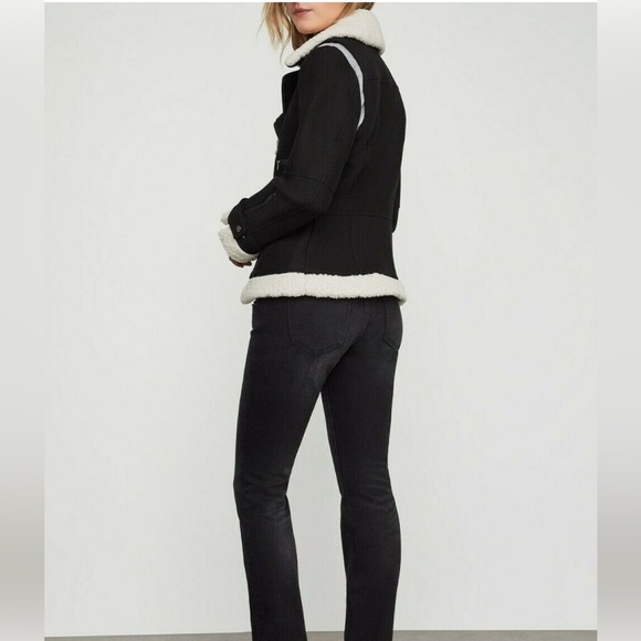 BCBGMAXAZRIA Shearling Black Moto Biker Peplum Jacket - Picture 2 of 12